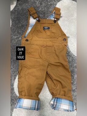 OshKosh B'gosh Caramel Brown Toddler Overalls with Plaid Lining
